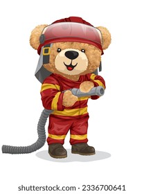 Vektorgrafik handgezeichneter Teddybär in Feuerwehrschlauch-Uniform