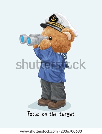 Vector illustration of hand drawn teddy bear in sailor costume with binocular