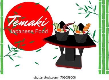 Vector illustration of hand drawn temaki sushi set. Beautiful food design elements, perfect for any business related to the food industry.