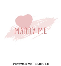 Vektorgrafik mit handgezeichnet Text MARRY ME und farbigem Herzen auf weißem Hintergrund. Vorlagen für Karten, Etiketten, Poster, Banner, Flyer und andere.