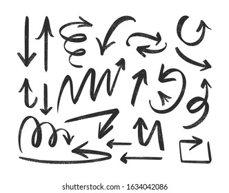Vector illustration: Hand drawn textured black arrows on white background.