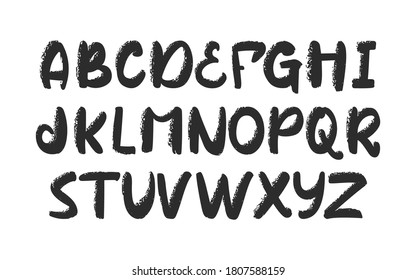 Vector illustration: Hand drawn textured Brush font. Handwritten English Abc alphabet on white background.