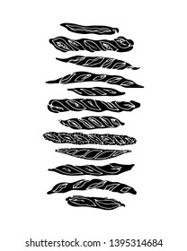 Vector illustration of hand drawn traditional French baguettes. Ink drawing, graphic style. Beautiful food design elements.