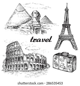 The vector illustration "hand drawn travel collection" for design