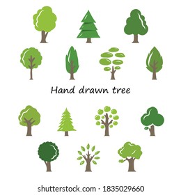 Vector illustration of hand drawn tree. Hand sketch collections.