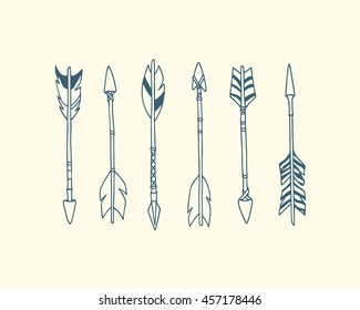 Vector illustration of hand drawn tribal arrows. Beautiful ethnic design elements.