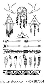 Vector illustration of hand drawn tribal elements. Beautiful ethnic design elements.