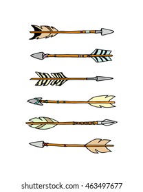 Vector illustration of hand drawn tribal arrows. Beautiful ethnic design elements.