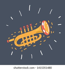 Vector illustration of hand drawn trumpet on dark background.