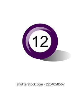 Vector illustration of a hand drawn twelve ball, icon on a transparent background.
Billiards ball, vector illustration of a purple 12 ball icon. Billiards, Snooker, Indoor Club Games , Recreational Ac
