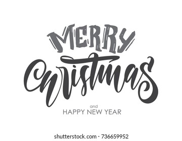 Vector illustration: Hand drawn type lettering of Merry Christmas and Happy New Year isolated on white background. 