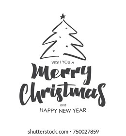 Vector illustration: Hand drawn type lettering composition of Merry Christmas and Happy New Year on white background