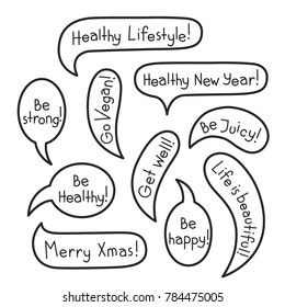 Vector illustration with hand drawn unique typography Helthy lifestyle slogans for greeting cards, decoration, prints and posters. Handwritten lettering design elements isolated on white background.
