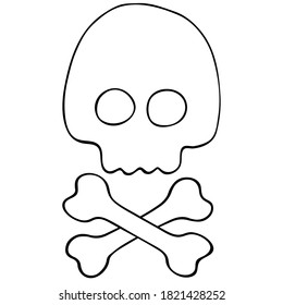 Vektorgrafik. Handgezeichnet, unbemalt, Schädel und Knochen einzeln auf Weiß. Einfache doodle Clipart im trendigen Minimalismus Stil. Thema Mystik und Halloween. Für Poster, Banner, Logo, Muster.