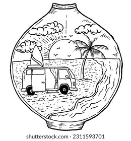 Vector illustration: Hand drawn Van beach sketch