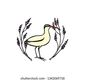 Vector illustration of hand drawn vintage chicken emblem. Beautiful ink drawing, heavy contour, floral design elements. Perfect elements for food or farming design.