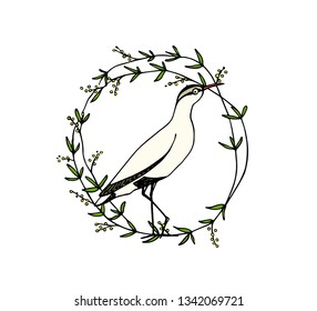 Vector illustration of hand drawn vintage chicken emblem. Beautiful ink drawing, heavy contour, floral design elements. Perfect elements for food or farming design.