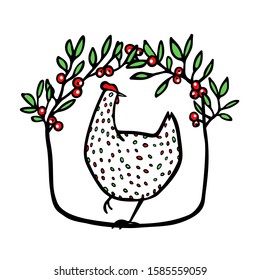 Vector illustration of hand drawn vintage chicken emblem. Beautiful ink drawing. Perfect elements for food or farming design.