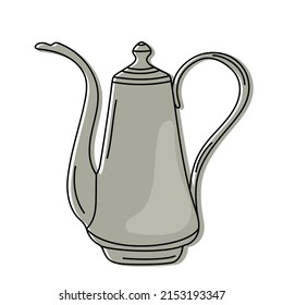 Ilustración vectorial de una olla de café vintage dibujada a mano aislada en un fondo blanco.