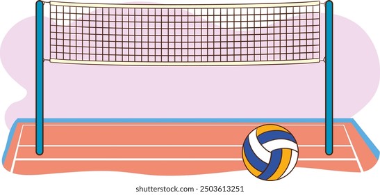 Vector illustration of hand drawn volleyball elements on isolated background.