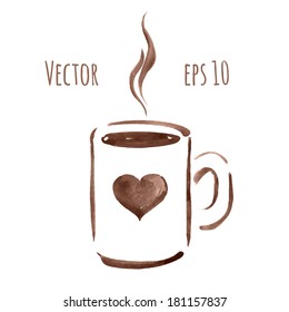 Vector illustration of hand drawn watercolor coffee cup sketch.