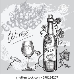 The vector illustration "hand drawn wine set" for design