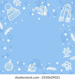 Vector illustration hand drawn winter blue background for Christmas, cards, banner, poster, prints, greeting card