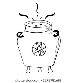 Vector illustration of a hand drawn witch s cauldron with a potion and bubbles
