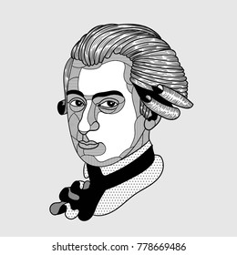 Vector Illustration Hand Drawn. Wolfgang Amadeus Mozart