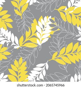 A Vector Illustration Hand drawn of yellow gray white tropical palm leaves. Seamless pattern