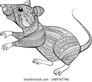 Vector illustration hand drawn zentangle rat symbol year 2020 for t-shirt and other decorations. Clipart Isolated on white background