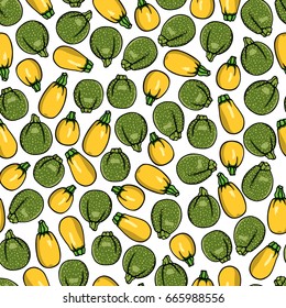 Vector illustration of hand drawn zucchini varieties. Cool vegetable print, beautiful design elements