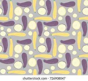 Vector illustration of hand drawn zucchini and eggplant varieties. Cool vegetable print, beautiful design elements