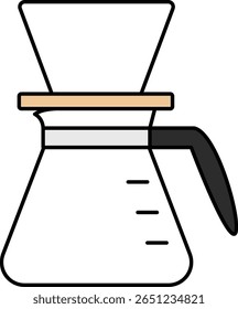 Ilustração vetorial de uma máquina de café com gotejamento de mão com servidor de vidro e gotejador, isolado no fundo branco