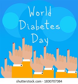 vector illustration of a hand with a drop of blood for world diabetes day. good to use for posters, banners, postcard and sayings