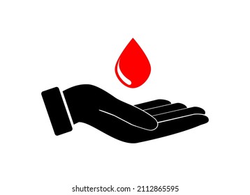 vector illustration of hand with drops of blood on palm icon on white background