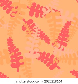 A Vector Illustration Hand drown of orange and pink fern leaves. Seamless pattern