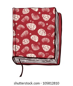 Vector illustration with hand drown red cover. Can use for passport cover, notebook cover, diary cover, phone cover. Sketch of book.