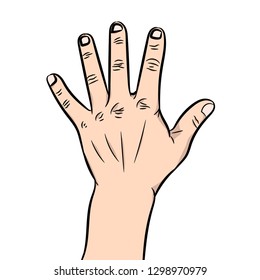 Vector illustration of a hand with the dug-out palm and fingers which are sticking out in the parties on a white background