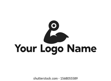Vector illustration of hand and dumbbell logo design. Isolated on white background.