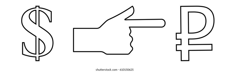 Vector illustration of a hand with an extended index finger showing the way from dollar to ruble, for exchange office.