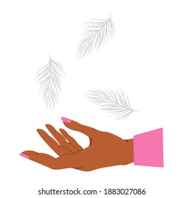 Vector illustration of a hand with a 
feathers