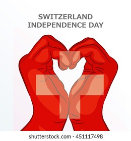 Vector illustration of a Hand fill with Flag for Swiss National day, Switzerland Independence Day. 