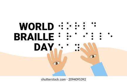 ilustración vectorial, braille con dedos de manos, como cartel o afiche para el día mundial del braille.