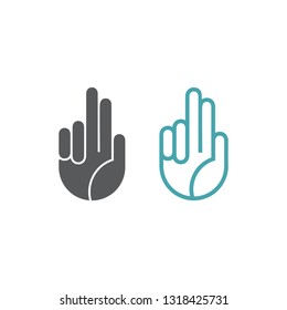 Vector illustration of a hand and fingers during the baptism. Set of two vector icons. Flat design Monochrome