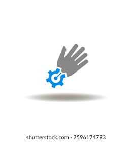 Vector illustration of hand fist with gear wheel. Symbol of biomechanics. Icon of medical engineering.