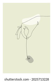 Vector illustration of a hand and a flower in line art style for decoration