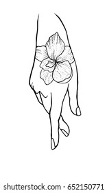 Vector illustration with hand and flowers