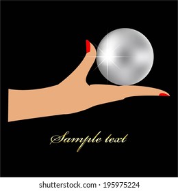 Vector illustration of Hand with gem on a black background