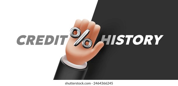Ilustración vectorial del signo de porcentaje de retención del gesto de la mano en el fondo de color blanco y negro con texto. Diseño de la Plantilla del estilo 3d de la mano blanca de la piel del hombre y porcentaje de venta para el Web, el Anuncio, el póster, la impresión